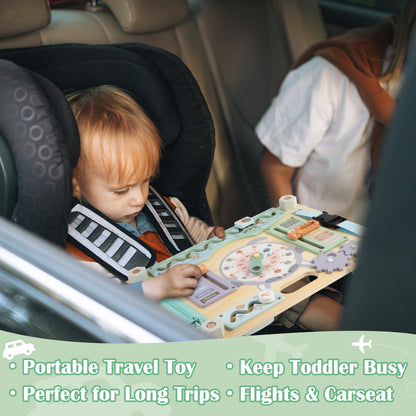 Smartwo Double-Sided Wooden Busy Board for Toddlers, Sensory Activity Board, Montessori Travel Toy for Kids, Educational Toy for Autism, Ideal Choice for Baby Girls or Boys Birthday