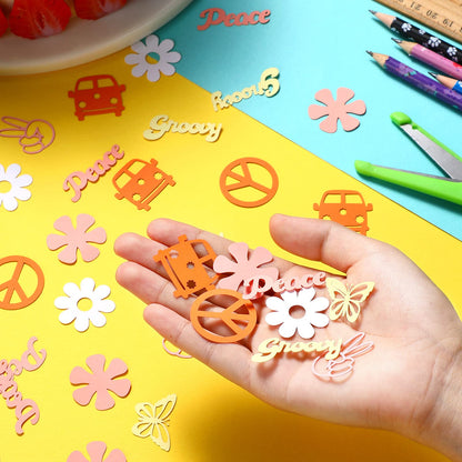 Capoda 300 Pieces Two Groovy Confetti Hippie Table Confetti Boho Groovy Party Decorations Retro Peace Daisy Flower Butterfly Paper Sign for Baby Shower Birthday Wedding 60s Hippie Party Decor Supplies