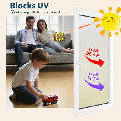Timeet Window Privacy Film, Frosted Glass Window Clings, Static Cling Heat UV Blocking Anti-Glare Frosting Stickers, Decorative Bathroom Door Coverings Day and Night, 17.5 x 78.7 Inch, Pure