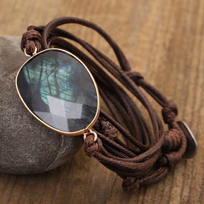 Plumiss Boho Labradorite Stone Rope 5 Wrap Bracelets for Women Men