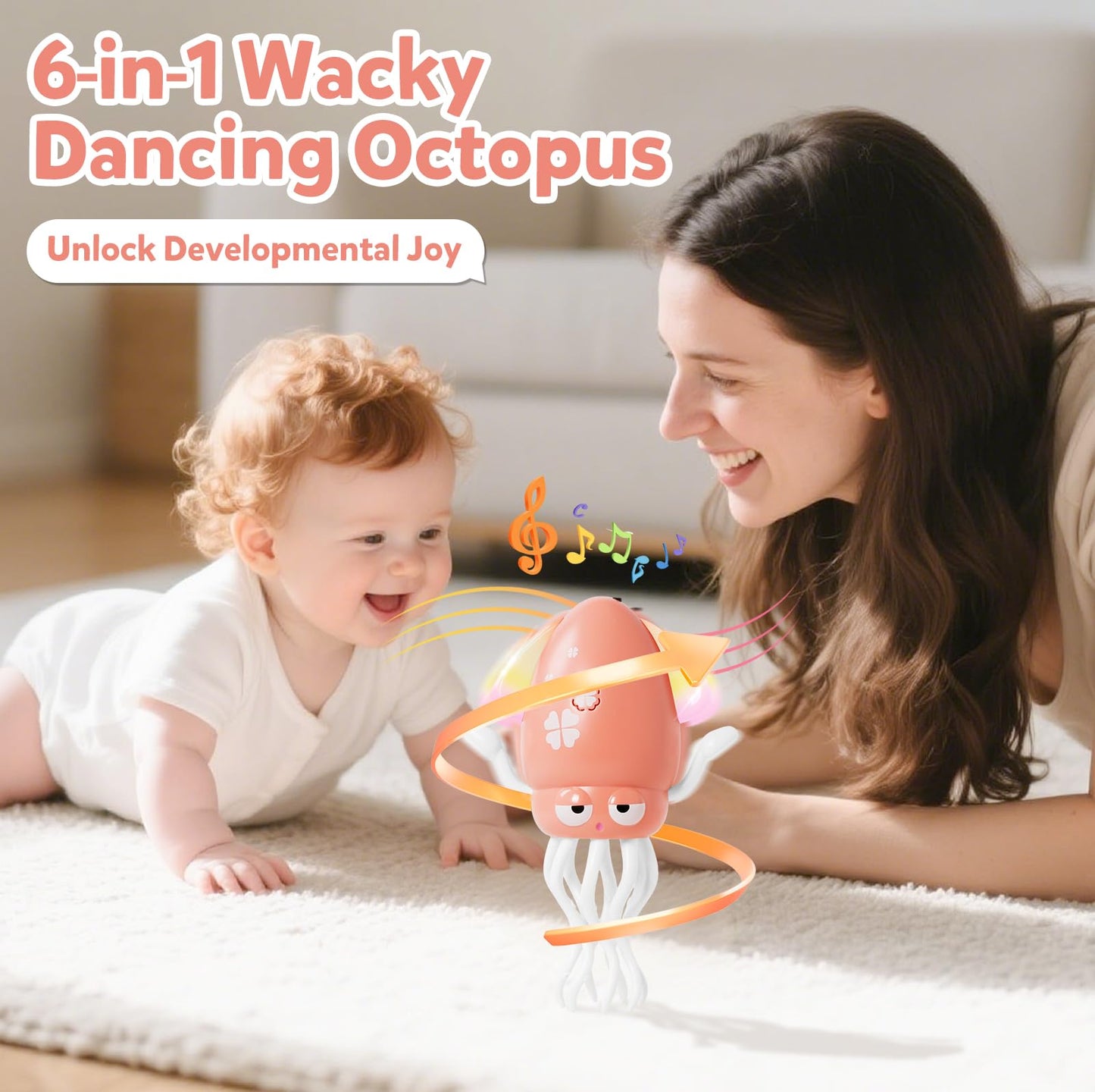 Hirger Dancing Squid Baby Girl Toys, Crawling Octopus Infant Toy for Tummy Time, Sensory Toy for 3-6-12-18 Months Babies & Toddlers 1-2-3, Musical Birthday Gift