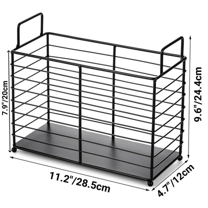 Noamus Metal Magazine Rack, Newspaper Book Tablet Storage Basket, File Holder Mail Organizer Bin with Handles, Iron Wire Black Folder Stand Holder for Home Office Bathroom Bedroom Den Living Room