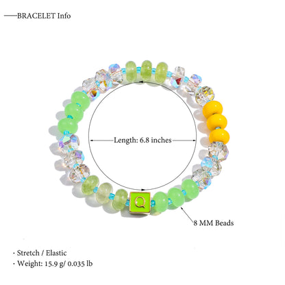 SLYAIH Colorful Beaded Initial Bracelets for Women Boho Crystal Beaded Elastic Stretch Bracelet A-Z Letter Bracelet Handmade Jewelry Gifts for Women