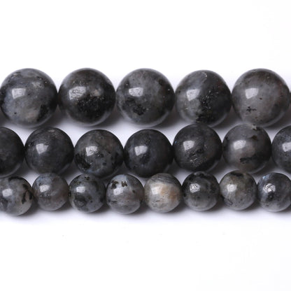 10MM Black Larvikite Round Loose Beads Natural Gem Beads Crystal Energy Stone Beads for Jewelry Making DIY Bracelet Necklace