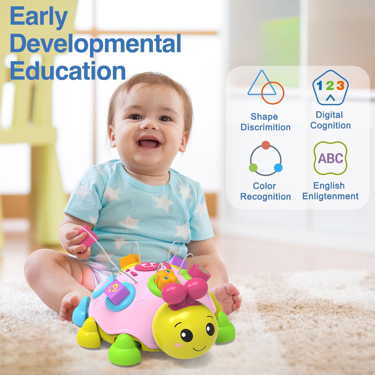Holaxander Baby Musical Ladybug Crawling Toys,Baby Toy 6-12 Months with Light-up Music, Early Educational Learning Toy, Infant Gift Toys for 7 8 9 10 11 Months 1-2 Years Old Newborn Girls (Pink)