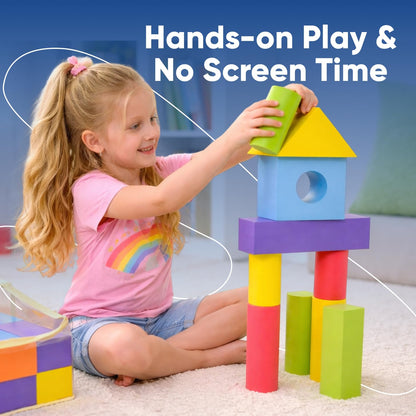Set of 34 Large Foam Blocks for Toddlers - Stacking Soft Blocks for Kids with Shapes & Colors Learning - Construction Building Preschool Toys - Soft Toy for Daycare Toddlers 3-5 & Above