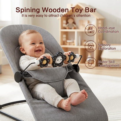 JTOOLKS Baby Bouncer Toy Bar, Compatible with Baby Bjorn Bouncer, Wooden Baby Bouncer Toy Bar Attachment, Child-Friendly Materials, Rotatable Baby Sensory Toy for Babies