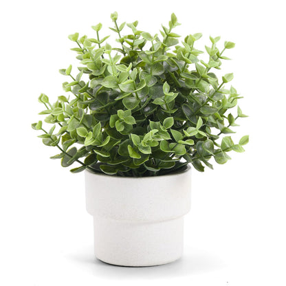 Coferset Small Fake Plants 7.45” Eucalyptus Potted Artificial Eucalyptus Plant for Bedroom Kitchen House Living Room Shelves Farmhouse Table Office Desk Bathroom Home Indoor Decor (Green)