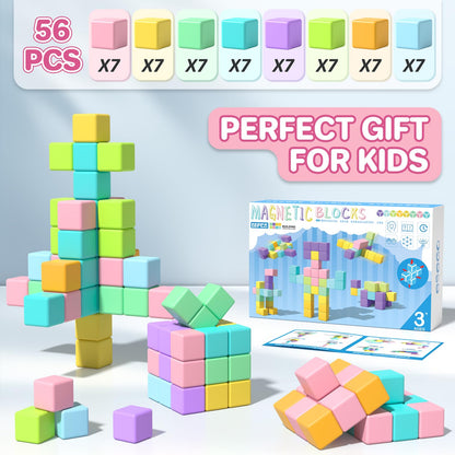 Asago Magnetic Blocks for Toddlers 1-3, 56PCS 1.34in Large Macaron Magnet Building Cubes for Kids, Stem Preschool Stack Construction Educational Toys for 3-5 Years Old Boys Girls