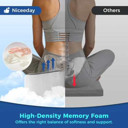 Seat Cushion for Office Chair with Adjustable Loft, Thick Memory Foam Chair Cushion for Back & Sciatica Tailbone Coccyx Pain Relief on Home Chair, Ergonomic Wheelchair Desk Pillow Hip Shaping Support