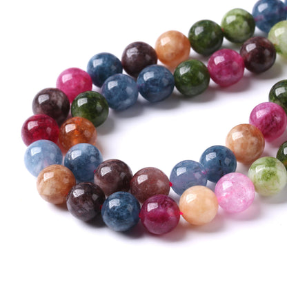 36pcs 10mm Natural Colorful Tourmaline Jade Stone Beads Round Loose Crystal Healing Energy Beads for Jewelry Making DIY Bracelet Necklace Earrings 15" (10mm, Colorful Tourmaline)