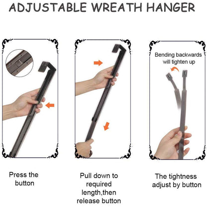 Myfolrena Wreath Hanger Adjustable Door Hanger Wreath Hanger for Front Door 15 to 24inch,Wreath Hook, Hold Up 20lb (Black,1 Pack)