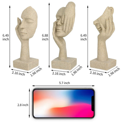 prosfalt 3 Pcs Thinker Statue,Modern Home Resin Sculptures,Collectible Figurines for Home Office Bookshelf Desktop Decor(Sandstone)