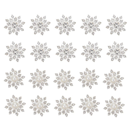 Amosfun 20pcs Silver Crystal Snowflake Pearl Rhinestone Applique Embellishments for Buttons Brooches Crafts Flower Hair Accessories