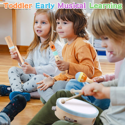 Wooden Toddler Musical Instruments Set, Montessori 18 Month Old Baby Musical Toys, Kids Percussion Instruments Xylophone Maracas for Toddlers 2 3 4, Preschool Christmas Birthday Gifts for Girls Boys