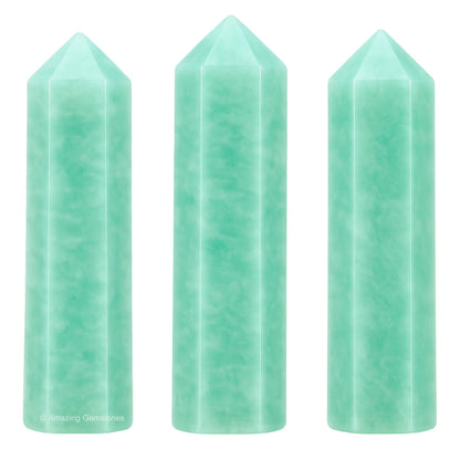 Amazing Gemstone Amazonite Crystal Points Bulk Healing Crystals and Stones - Pack of 3 Single Terminated Healing Wand Point Bulk Crystals for Crafts, Crystal Grid, DIY Work - Premium Crystals