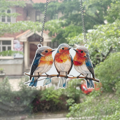 Stained Glass Window Hanging Bird 2D Stain Acrylic Panel Window Hanging Decor Gift for Women Mother's Day Christmas (15CM-Sparrow Bird)