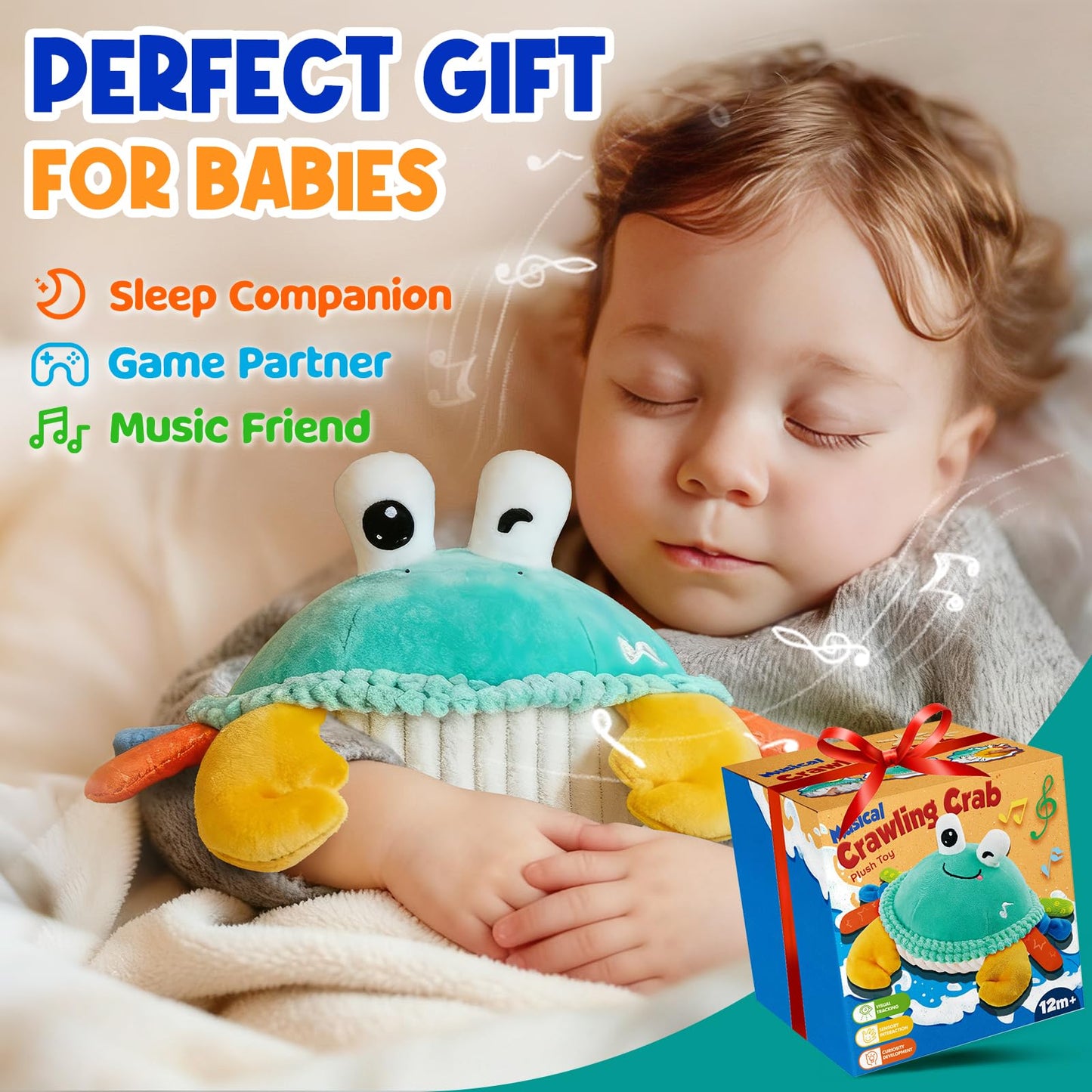 FUNZBO Baby Tummy Time Toys 12 18 Months -Musical Dancing Crawling Crab Babies Plush Toy, Interactive Infant Toys With 50 Songs & Recording Feature,Birthday Gifts for 1 2 3 Year Old Boys Girls Toddler