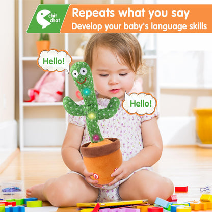 Dancing Cactus Toy for Baby Toddler, Talking Cactus Colorful Glowing Repeating What You Say, Singing Toys 10 Pcs Songs for Baby Gifts