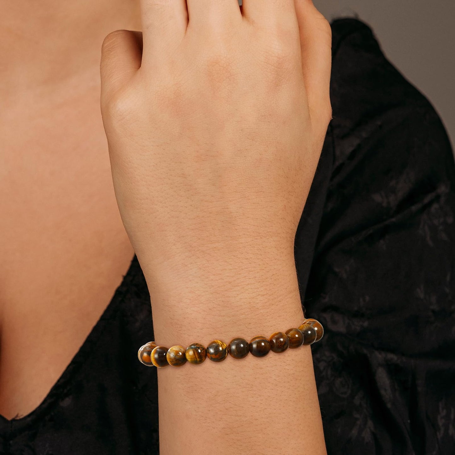 Gnamy Tiger Eye Beads Bracelet for Women, Healing Crystal Bracelet for Spiritual Healing Positive Energy Stress Relief, Natural Stone Stretch Beaded Bracelets Birthday Valentines Gifts Jewelry for Her Daughter Best Friends