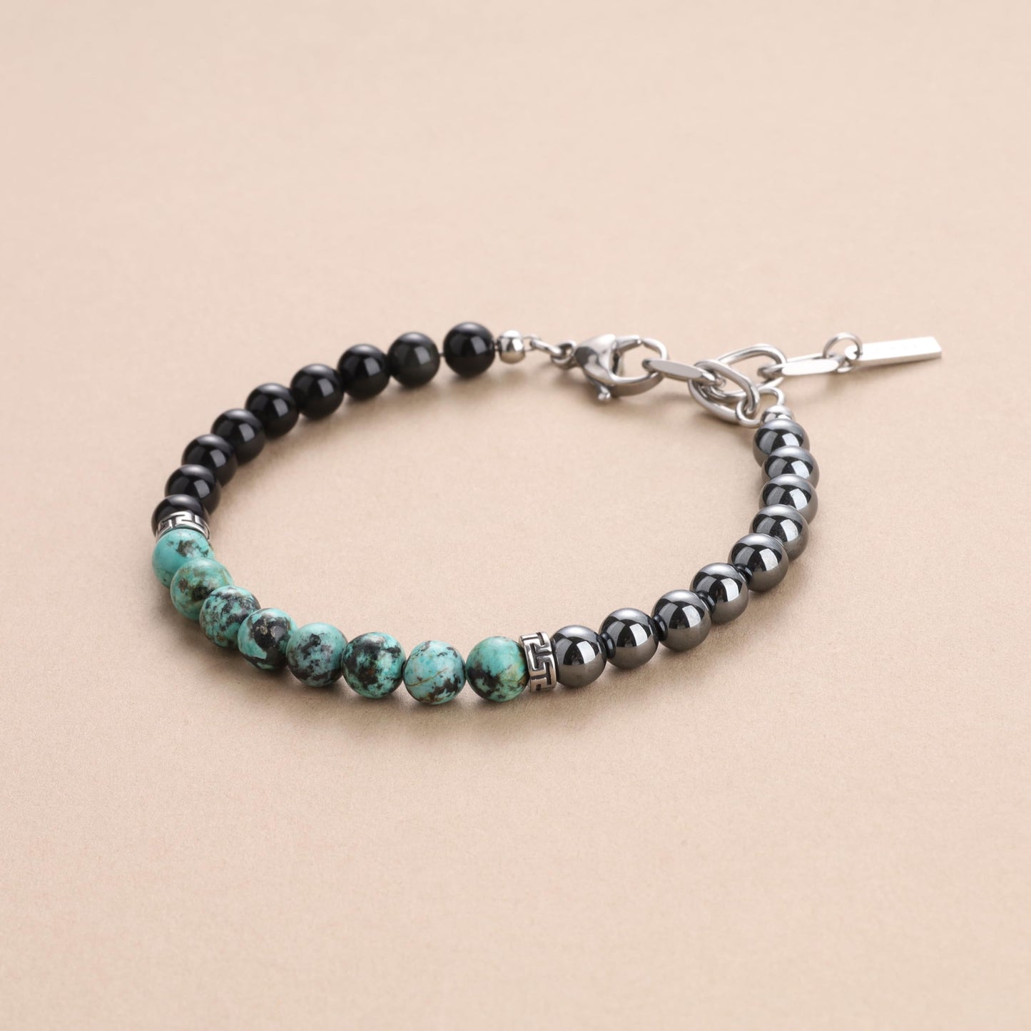 GAVU 6mm Triple Protection Bracelet, Men's Crystal Bracelet, Hematite Obsidian African Turquoise Bracelet for Men