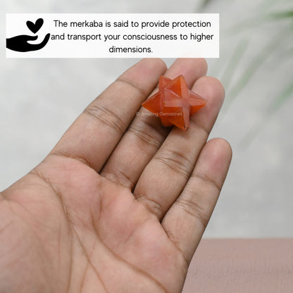 Amazing Gemstone Carnelian Merkaba Crystal - 0.75 Inches Metaphysical Merkaba Star for Meditation - Energetic Tetrahedron Crystal and Healing Stones for Spiritual Growth and Healing (15-20mm)