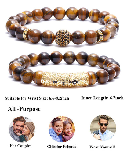 BOMAIL 8mm Tiger Eye Stone Beads Bracelet Elastic Natural Stone Yoga Bracelet for Women Men