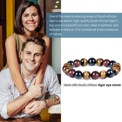 Enjoy Risingsun Tiger Eye Bracelet,Relax Anxiety Crystal Beaded Triple Protection Jewelry Bead Stone Chakra Gemstones Bracelets for women men
