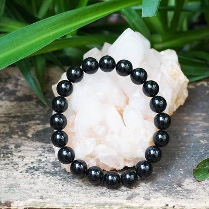 Black Tourmaline Bracelet 10MM | 3A Grade Natural Chakra Crystal Jewelry | Birthstone of October, Fit 7.5" Wrist Size, Bring Luck, Peace & Love, Feng Shui choice for Friends Familys