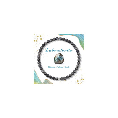 Raicegs 4MM Labradorite Beaded Bracelets Healing Crystal Bracelet for Women Men Natural Stone Handmade Stretch Bracelet Reiki Spiritual Jewelry