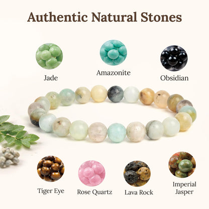 Elm City Direct 8mm Natural Stone Beaded Bracelet – Unisex Crystal Stretch Bracelets for Men & Women, Chakra & Healing Jewelry, Gift-Ready Beaded Bracelets (Amazonite, 8mm)