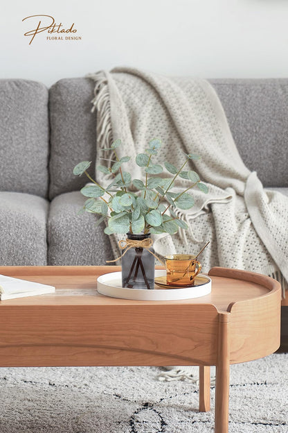 Piklado Artificial Eucalyptus Stems in Vase with Faux Water,Fake Plants for Bathroom,Coffee Table,Green Leaves for Centerpiece,Faux Greenery Plants Decorations.(Green-Black Bottle)