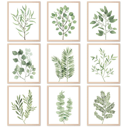 Tevxj 9PCS Botanical Plant Wall Art Prints Green Plant Wall Decor Boho Herb Wall Decor Pictures Minimalist Wall Art Photo Prints for Living Room Kitchen Leaves (8"x10", Unframed)