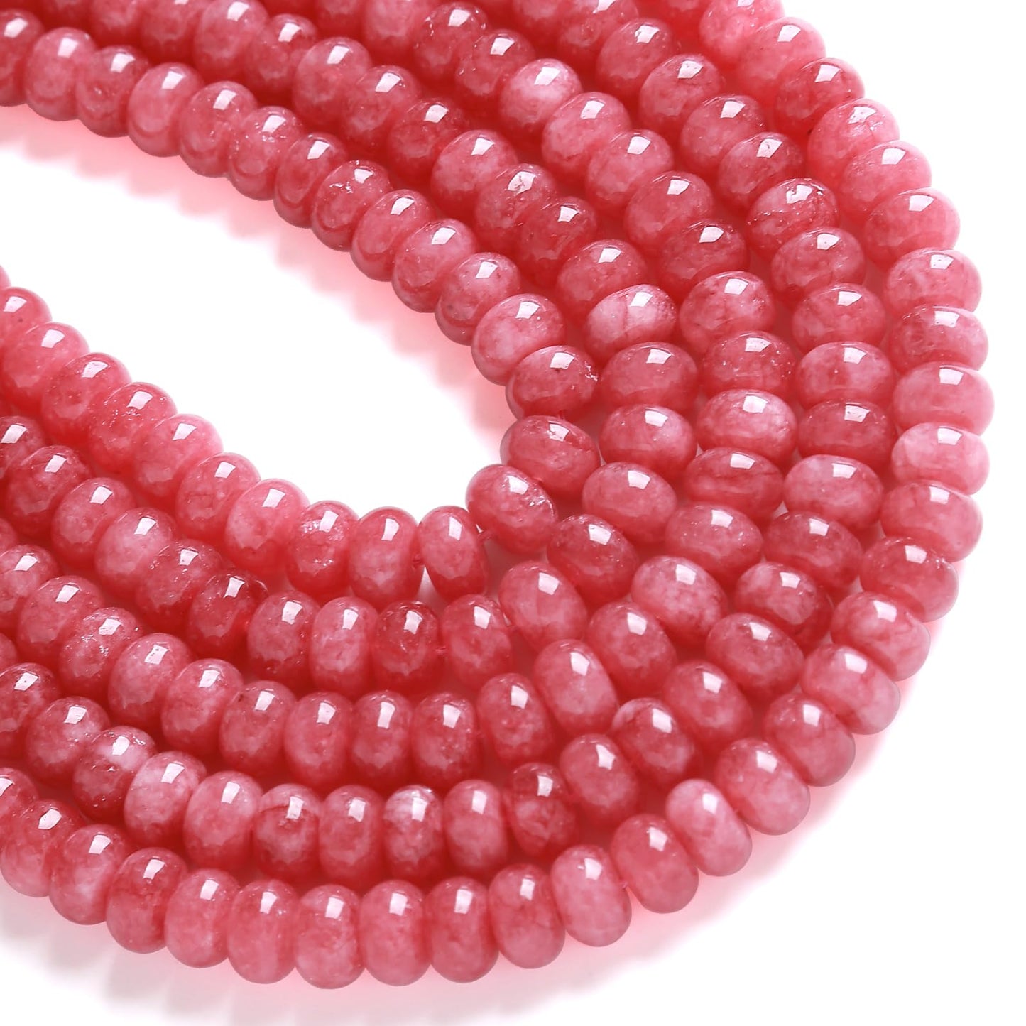 5x8mm 76pcs Natural Stone Rose Pink Jade Rondelle Spacer Loose Beads Abacus Disk Stone Round Loose Gemstone Beads for Jewelry Making DIY Bracelet Necklace