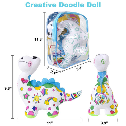 DRAWMYTOY DIY Coloring Plush Toy with Washable Markers, Scribble Pets Stuffed Animal, Doodle Dolls Art Toy for Boys and Girls Ages 3-8, Birthday Gift (Dinosaur)