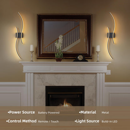 GLOTHOR Battery Operated Wall Sconces Set of 2, Dimmable Modern LED Rechargeable Wall Light with Remote Control, Wall Decor for Living Room, Hallway, Quick Install, No Electrician Required