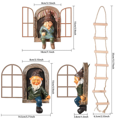 Thyle 4 Pieces Garden Gnomes Outdoor Tree Hugger Gnome Fairy Statue Elf Out the Door Resin Figurine Hanging Ladder Decoration Tree Faces Decor Outdoor for Patio Yard Lawn(Rustic Style)