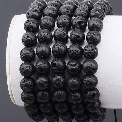 MASSIVE BEADS Natural Earth Lava Rock 8mm Braided Macrame Bracelet Gemstone Gifts(Black Lave, 8mm)