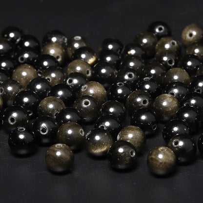 60pcs 6mm Natural Stone Beads Gold Obsidian Beads Energy Crystal Power Gemstone for Jewelry Making, DIY Bracelet Necklace