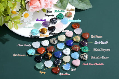NUKAYAI 20PCS Crystals and Healing Stones Trinkets Healing Crystal Hearts Heart Natural Gemstones Reiki Rose Quartz Amethyst Polished Wholesale Set Balancing Trinket Mothers Day Bulk Gifts for Women