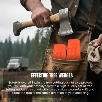 6 Pack Tree Felling Wedges with Spikes for Safe Tree Cutting – 3 Each of 8” and 5.5” Wedges with Storage Bag; 6 Felling Dogs to Guide Trees Stabilize and Safely to Ground for Loggers and Fallers