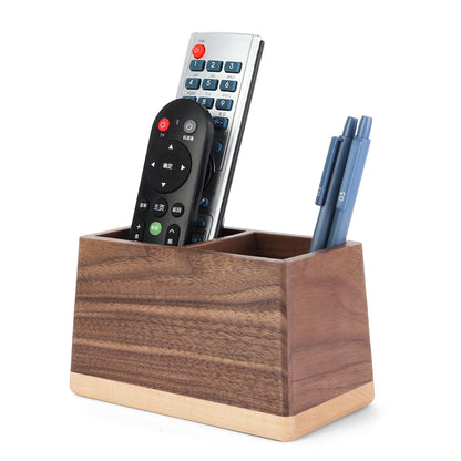 Sakulaya Walnut Pencil Holder Wood Pen Holder for Desk Multiple-Use Desk Writing Stationary Organizer Office School Supplies Storage Double Slots Trapezoid Shape