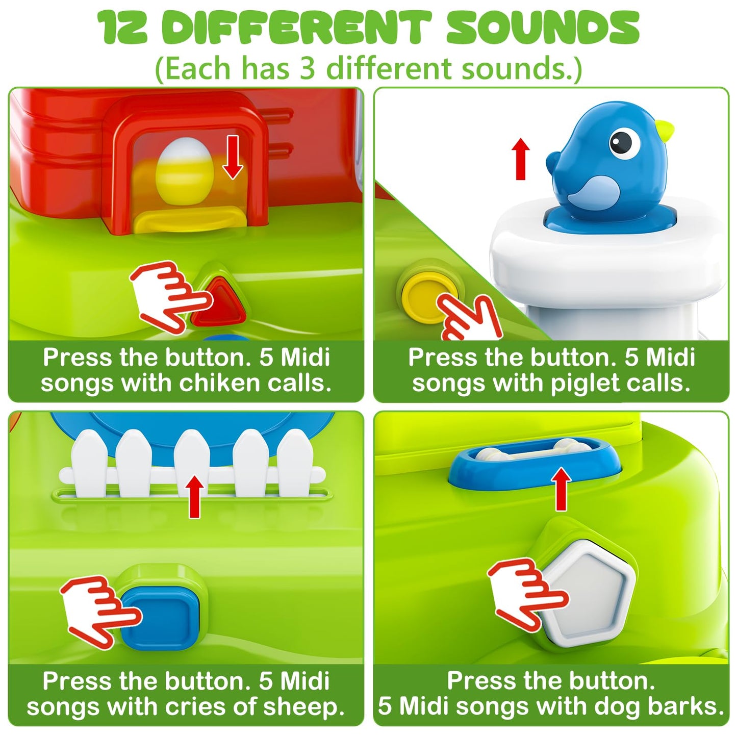 Vunrahsg Interactive Pop Farm Animal Up Toys with Music Sounds Montessori Cause and Effect for 1-3 Baby Boy Girl Early Educational Musical Baby Infant STEM Gift 12-18 Months Babies Birthday