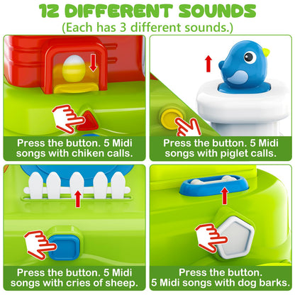 Vunrahsg Interactive Pop Farm Animal Up Toys with Music Sounds Montessori Cause and Effect for 1-3 Baby Boy Girl Early Educational Musical Baby Infant STEM Gift 12-18 Months Babies Birthday