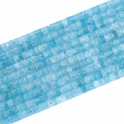 150pcs 2x4mm Natural Aquamarine Tube Shape Beads Loose Flat Round Cylinder Flat Spacer Stone Beads for Bracelet Earrings Jewelry Making