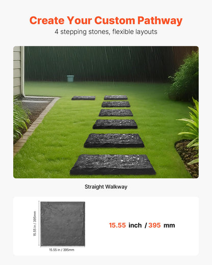 VEVOR Garden Stepping Stones, 4Pcs 15.5 x 15.5 in, Decorative Stepping Stones with Stakes, Weather-Resistant Plastic Pathway Pavers, Smooth Surface, Outdoor Walkway for Lawn Patio Landscape, Grey