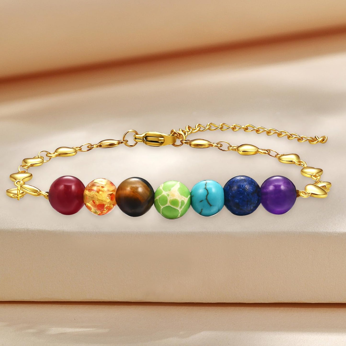 YOTHIWAD 7 Chakra Bracelets for Women Adjustable Stainless Steels 8mm Natural Round Gemstone Beads Reiki Healing Crystal Ankle Bracelet Yoga Energy Jewelry