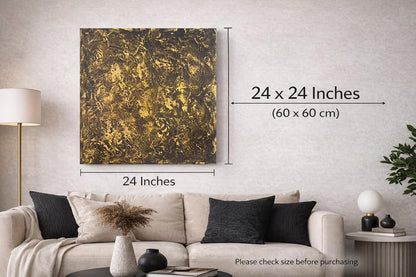 Rinsiken Hand Painted Black and Gold Abstract Wall Art 24x24 Inch Cotton Canvas Painting Ready to Hang Modern Decor for Living Room Office