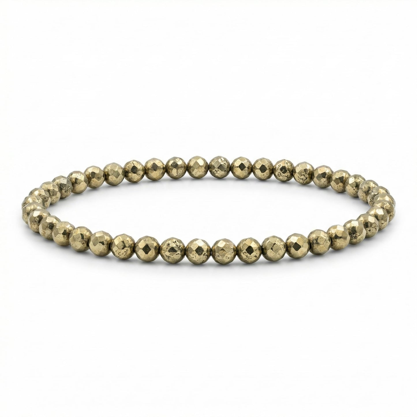 Angelstones Natural Pyrite Gemstone Small Beaded Stretch Bracelet, 4mm Faceted Round Beads, Crystal Healing Bracelet for Women