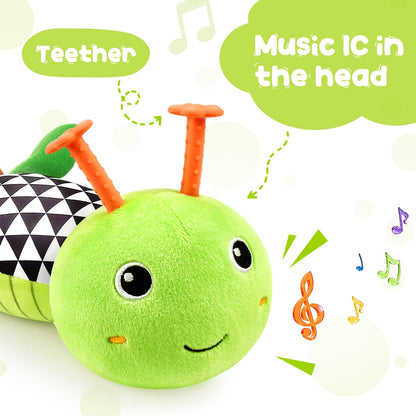 Baby Toys Musical Caterpillar, Infant Stuffed Animal for 0-6 6-12 Months with Crinkle and Rattles, Tummy Time Sensory Toys Newborn Boys Girls Gifts 0 3 6 9 12 Months - Green